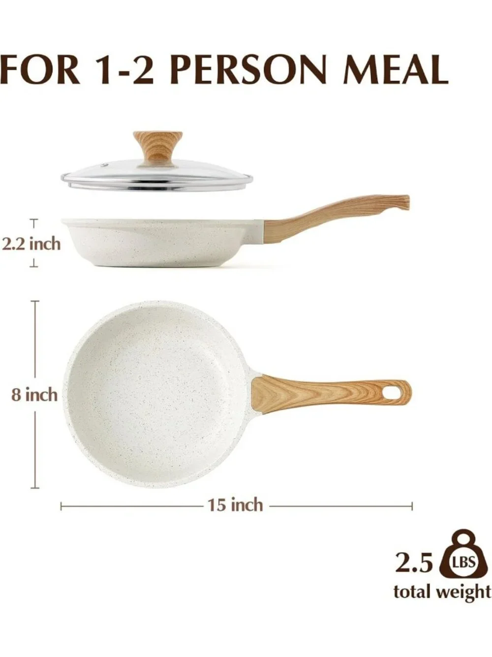 Nonstick Ceramic Frying Pan with Lid - 8 to 12.5 Inch Cookware for Easy Cooking